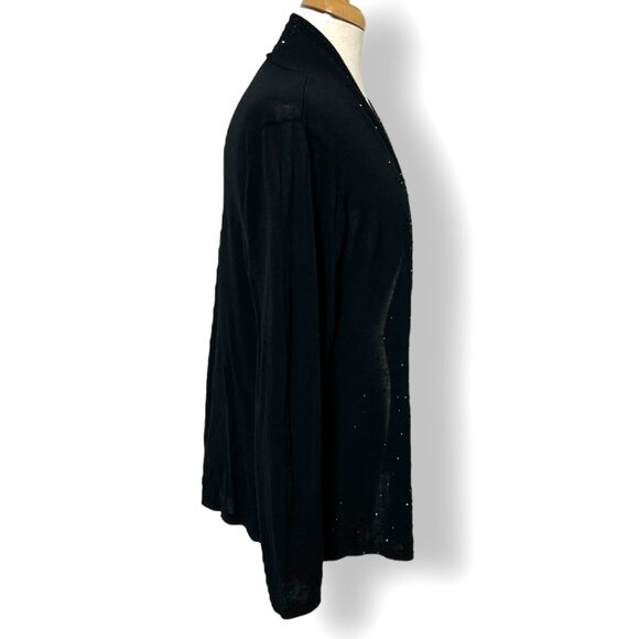 Eileen Fisher Black Semi Sheer Cotton Blend Beaded Open Front Cardigan Sz PL - Picture 6 of 10
